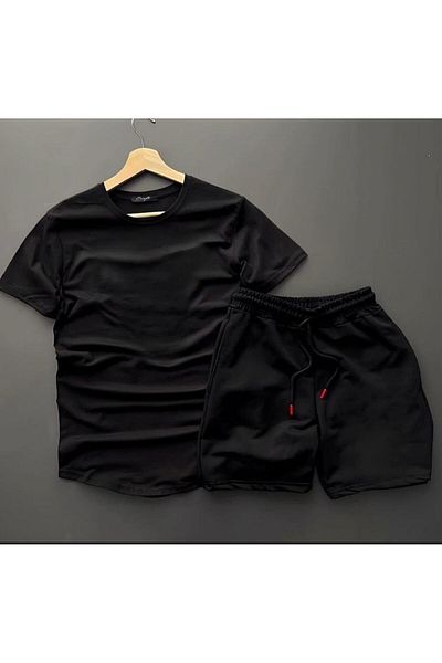 woonkey Unisex Black White Oversize Suit Tee Shorts