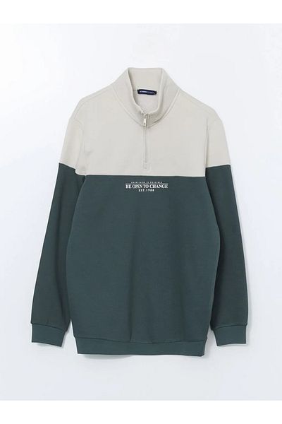 LC Waikiki Ανδρικό φούτερ LCWAIKIKI Classic Πράσινο Σταντ γιακά Μακρυμάνικο Color Block