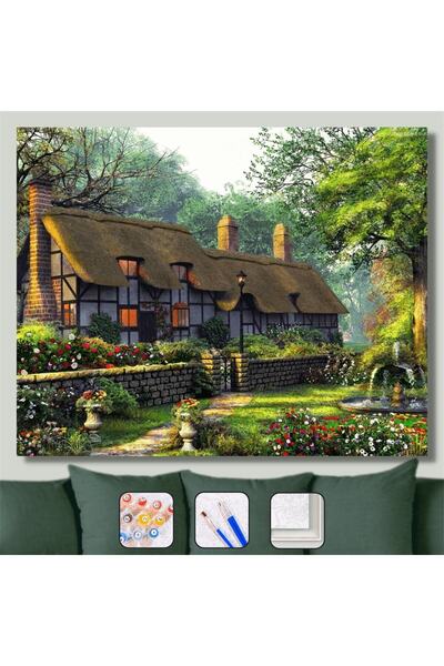 Pastelya Sayılarla Boyama Seti Çerçeveli Kasnaklı Mistik Ev 40x50 Cm