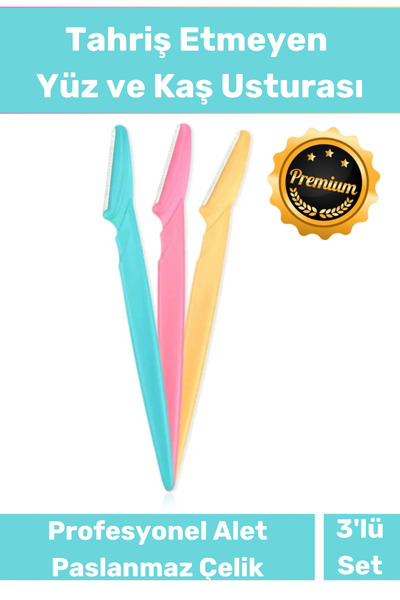 Floranova Deluxe Seri Ergonomik Tahriş Etmez Tüy Yüz Epilasyon Aleti Bıyık Alma 3'lü Set Kaş ve Yüz Usturası