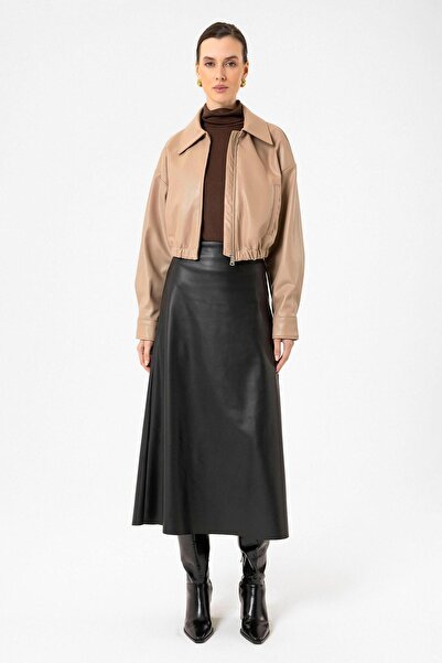 Antioch Beige Crop Faux Leather Women's Jacket