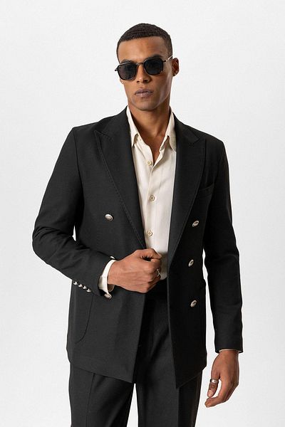 Antioch Black Unlined Double Breasted Men's Blazer Jacket