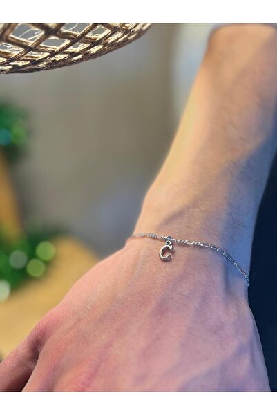 ZEY GÜMÜŞ Sevgiliye Kişiye Özel Gümüş Harf Bileklik-modern Tasarım 2mm Figaro Zincir Bileklik