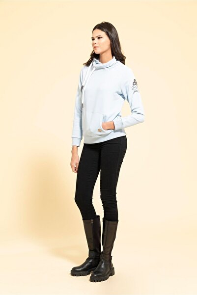 FOR YOU MODA Hanorac albastru cu buzunar cangur cu detaliu cordon pentru guler