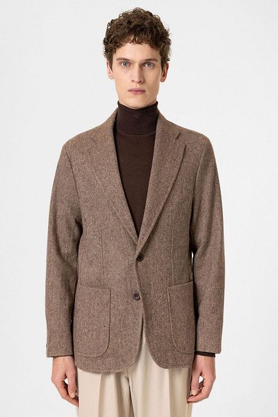 Antioch Brown Slim Fit Herringbone Patterned Men's Blazer Jacket