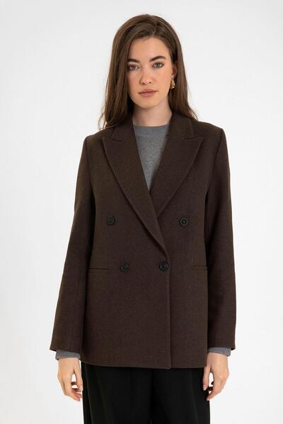 Antioch سترة نسائية بنية اللون من مزيج الصوف بنمط متعرج