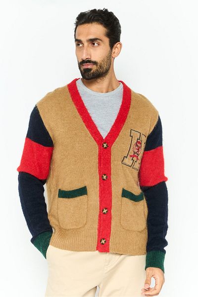 Tommy Hilfiger Men V Neck Knitted Long Sleeves Cardigan, Tan Combo