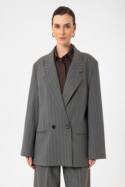 Antioch Gray Women's Striped Oversize Blazer Jacket Size: m