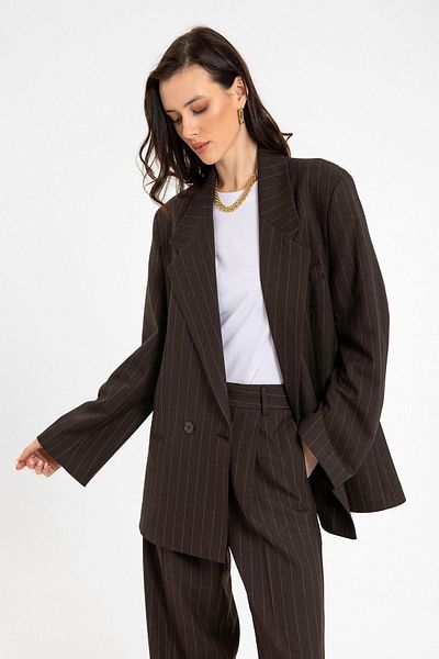 Antioch Brown Women's Striped Oversize Blazer Jacket Size: L
