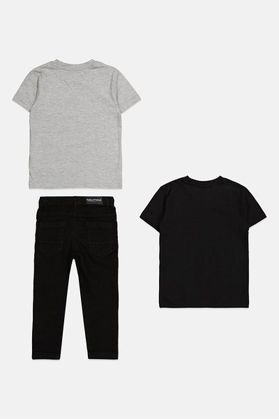 Nautica Toddlers Boy 3 Pcs Brand Logo T-Shirt And Jeans, Black