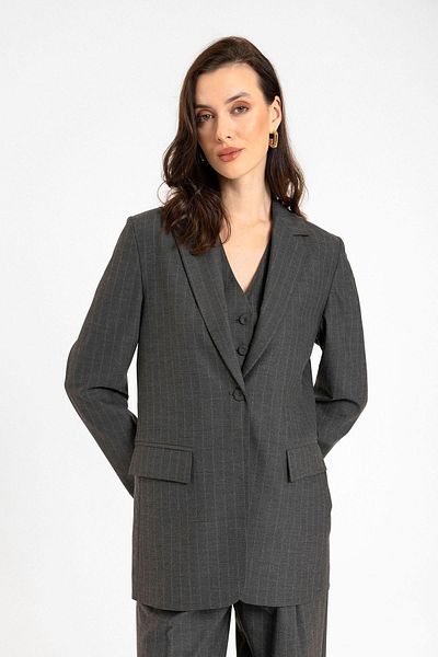 Antioch Anthracite Women's Single Button Striped Blazer Jacket