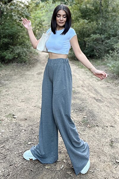 NEW LAVİVA Anthracite Elastic High Waist, Pockets, Wide Leg, Loose Pants