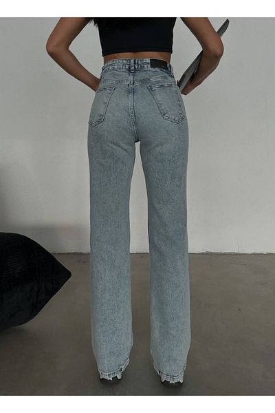 LİMABEL Milano Mystery Julia Anii 90 Blue Snow Wash Jeans Pantaloni largi din denim Palazzo din Lycra (NOU)