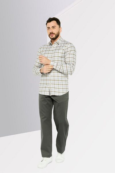 Michael Kors Men Slim Fit Plaid Long Sleeves Casual Shirt, Light Olive