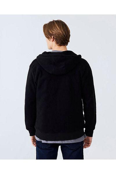 Ltb Hooded Zippered Basic Black Sweatshirt