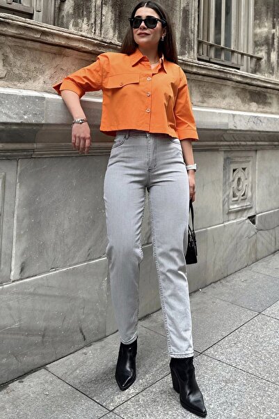 Juuuj Women's Gray High Waist, Relaxed Fit, Pipe Leg, Skinny Jeans - Jeans