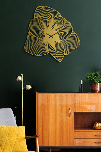 Artepera Azalea Metal Sessiz Duvar Saati - 49x49 Cm - Altın Renk - Ev Ofis Dekorasyonları Aps039