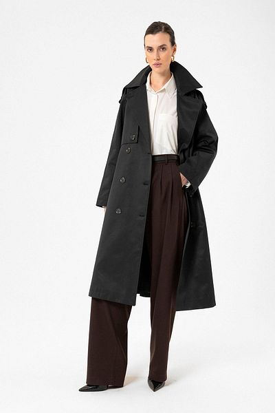 Antioch Black Women's Belted Long Trench Coat Size: S
