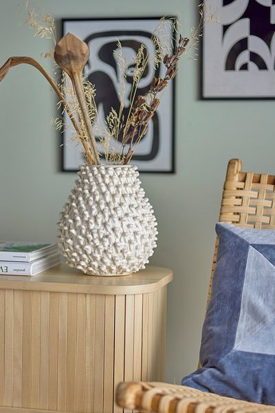 Warm Design Cream Color Embossed Ceramic Vase