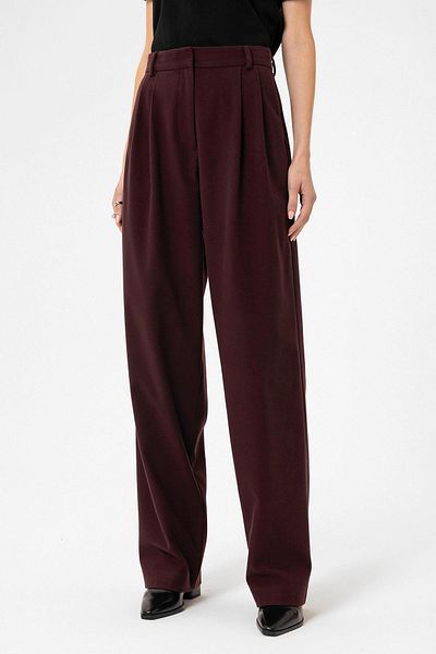 Antioch Burgundy Women's High Waist Collet Detailed Straight Fit Trousers