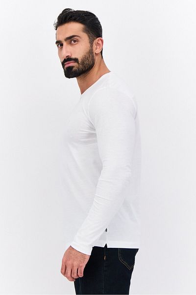 French Connection Men Crew Neck Long Sleeves Brand Logo T-shirt, White