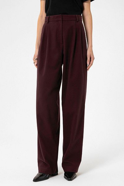 Antioch Burgundy Women's High Waist Collet Detailed Straight Fit Trousers