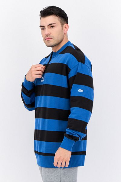 Puma Men Relaxed Fit Embroidered Logo Long Sleeves Outdoor Sweatshirt, Blue