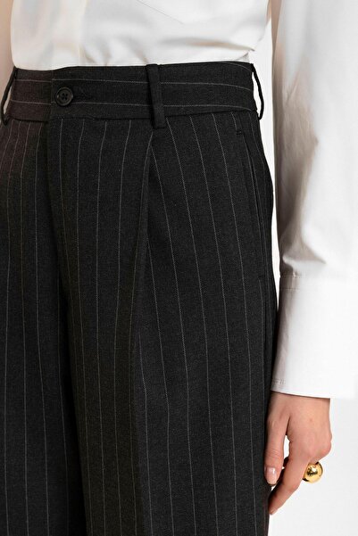 Antioch Black Women's High Waist Pleated Striped Pants