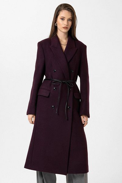 Antioch Burgundy Women's Belted Double Breasted Coat