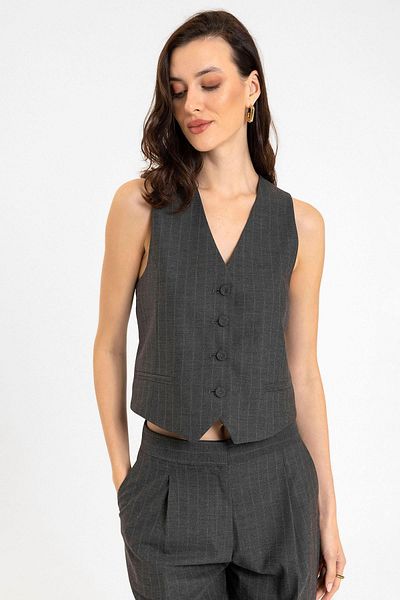 Antioch Anthracite Women's Striped Button Closure Vest
