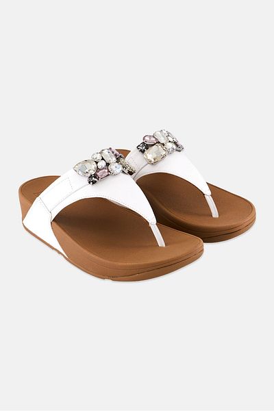 Fitflop Women Lulu Jewel Deluxe Slip On Sandals, White