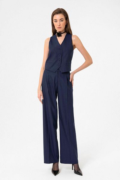 Antioch Navy Blue Women's Striped Button Closure Vest