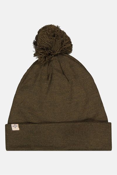 Sun Stone Men Textured Pom Beanie Hat, Olive