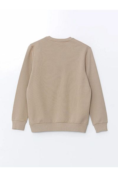 LC Waikiki Lcwaikiki Classic Beige Crew Neck Long Sleeve Printed Men's Sweatshirt