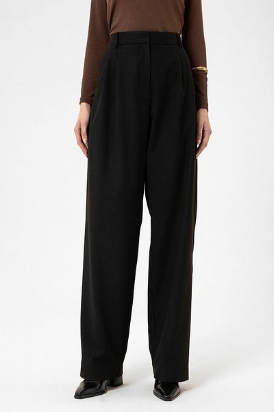 Antioch Black Women's High Waist Straight Fit Trousers with Collet Detail