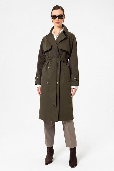 Antioch Khaki Women's Double Breasted Trench Coat with Belt