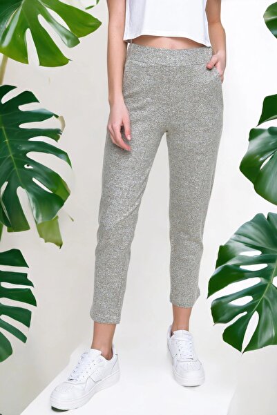 Juuuj Γυναικείο γκρι ελαστικό στη μέση με μαλακή υφή casual παντελόνι με τσέπες - ίσια κοπή και φορέστε