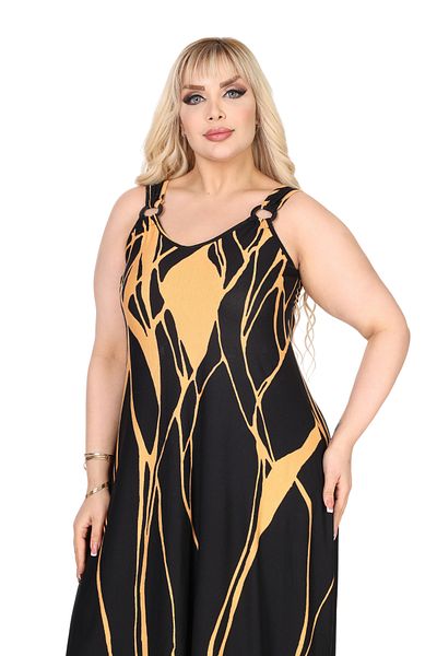 MELSAY Women's Strap V Neck Yellow Lava Pattern Plus Size Dress