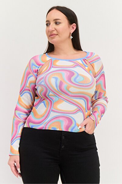 ASOS Design Women Crew Neck Long Sleeves Abstract Print Shirt, Multicolor