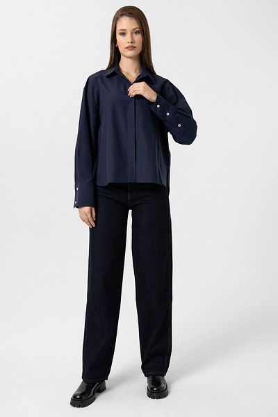 Antioch Navy Blue Women's Basic Poplin Shirt