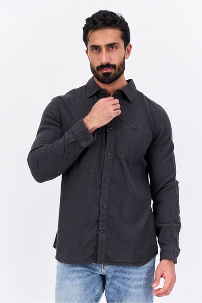 GAP Men Regular Fit Long Sleeves Heather Casual Shirt, Charcoal