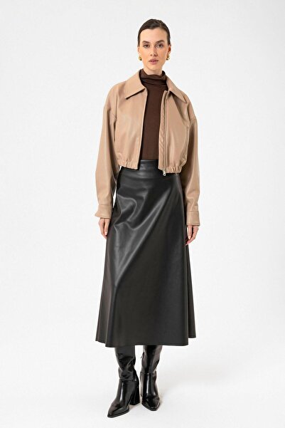 Antioch Beige Crop Faux Leather Women's Jacket