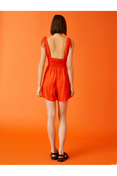 Koton Šortky kombinéza bez rukávů s výstřihem do V pasu s podrobným lněným vzorem