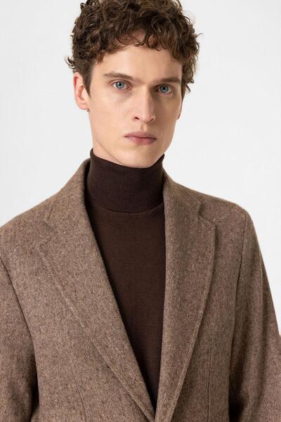 Antioch Brown Slim Fit Herringbone Patterned Men's Blazer Jacket