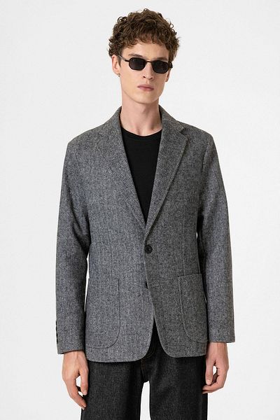 Antioch Black Slim Fit Herringbone Patterned Men's Blazer Jacket