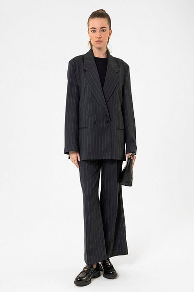 Antioch Navy Blue Women's Striped Oversize Blazer Jacket Size: S