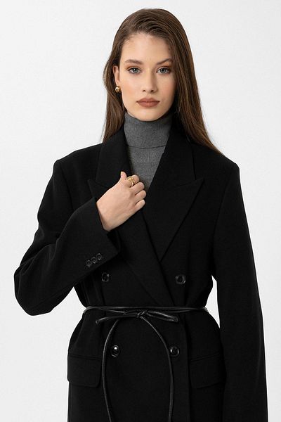 Antioch Black Women's Belted Double Breasted Coat