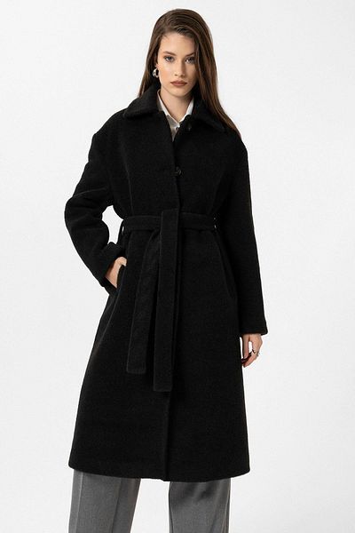 Antioch Black Women's Belted Soft Textured Coat