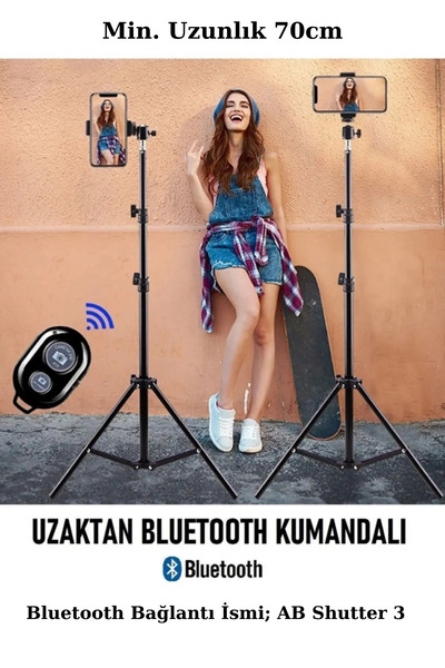 Asfal Bluetooth Kumandalı 210 Cm Tripod Telefon Tutuculu Selfie Çubuğu Telefon, Kamera Ve Lamba Tripodu