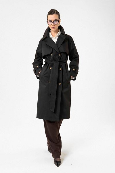 Antioch Black Women's Double Breasted Belted Trench Coat Size: XL